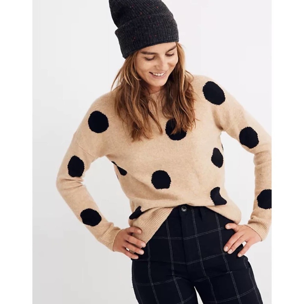 MADEWELL | “Dot Greystone Pullover Sweater” Tan/Black Polkadots Size L